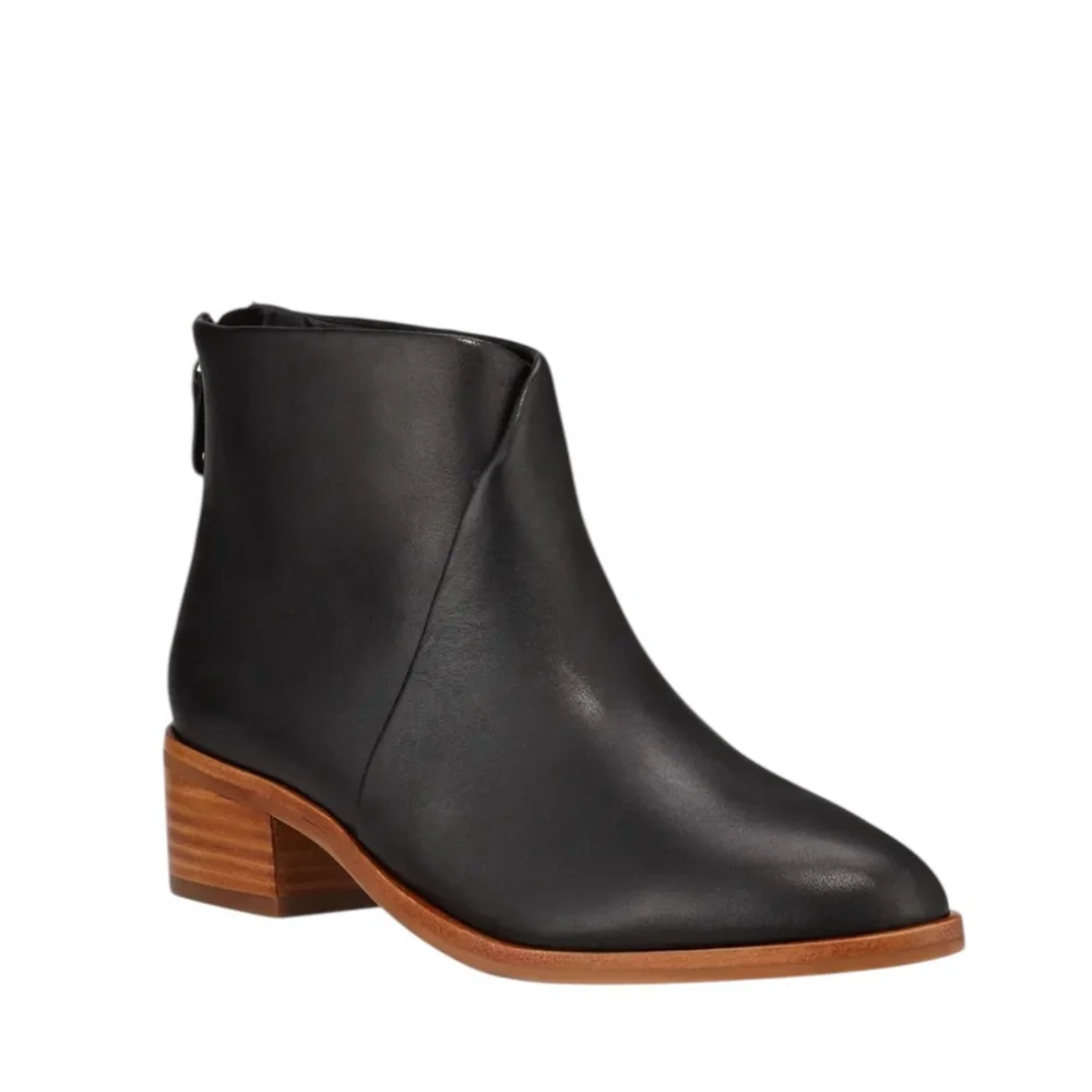 Soludos Venetian Black Leather Block Heel Bootie Size 10